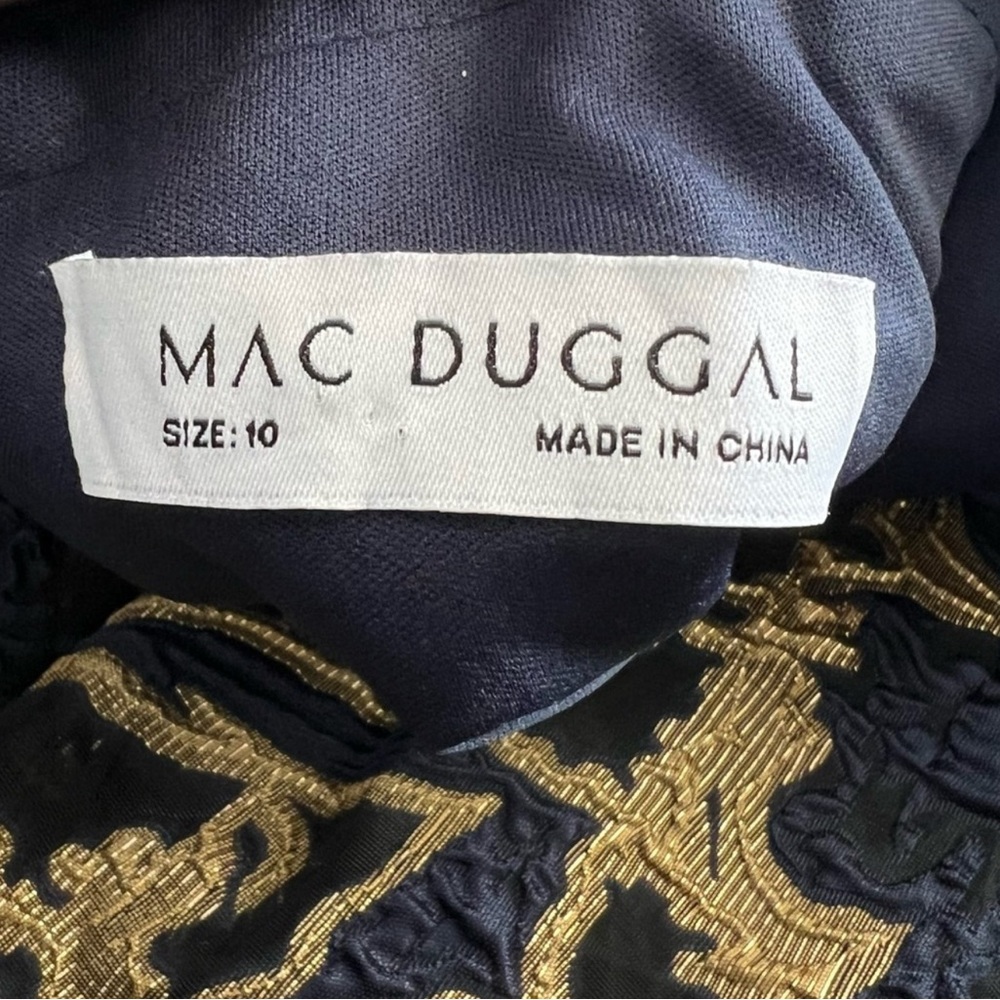 NEW NWT Mac Duggal Cocktail Dress Gown Blue Gold Brocade Size 10 Ruffle - Picture 12 of 15